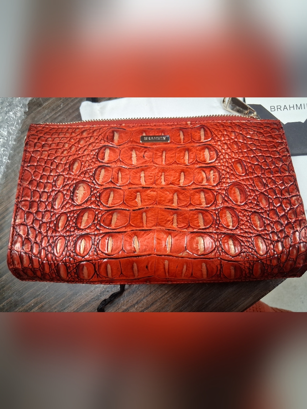 Brahmin Crimson Melbourne Croc-Embossed Wristlet - Picture 3 of 5